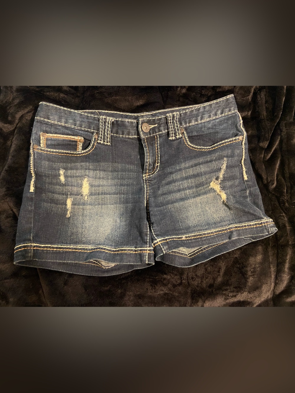 Maurices Dark Blue Distressed Denim Shorts
